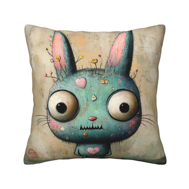 🎭 Quirky Gothic Art Pillow – Unique Creepy-Cute Blue Bunny!
