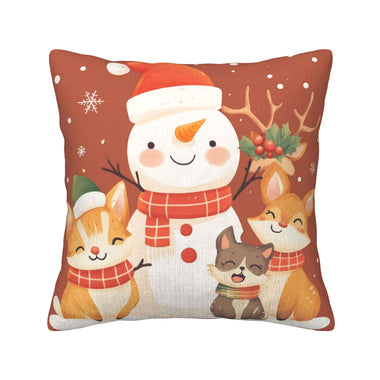 ☃️ Christmas Snowman & Animal Party Pillow – Cozy Holiday Decor