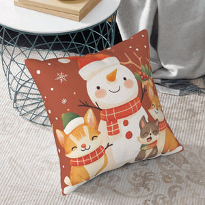 ☃️ Christmas Snowman & Animal Party Pillow – Cozy Holiday Decor