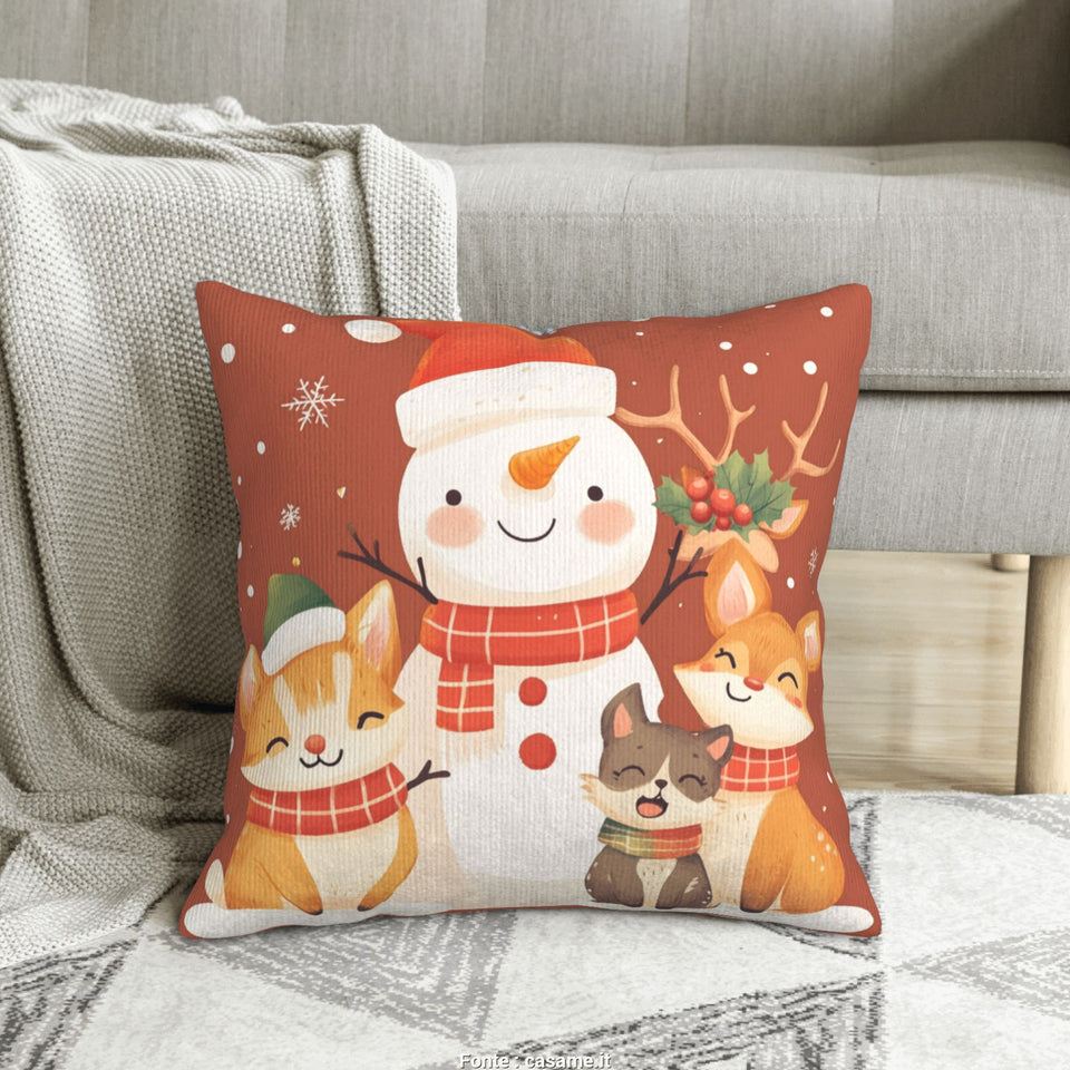 ☃️ Christmas Snowman & Animal Party Pillow – Cozy Holiday Decor