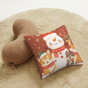 ☃️ Christmas Snowman & Animal Party Pillow – Cozy Holiday Decor
